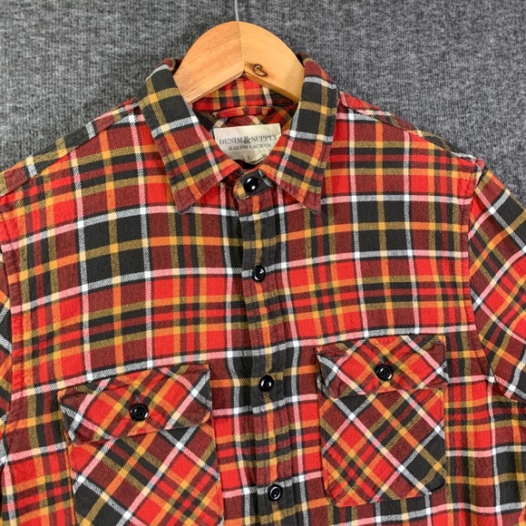 Denim & Supply Ralph Lauren Shirt Men Medium Red Plaid Utility Flannel - Picture 2 of 9